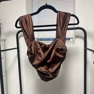 Brown Satin Sleeveless Top